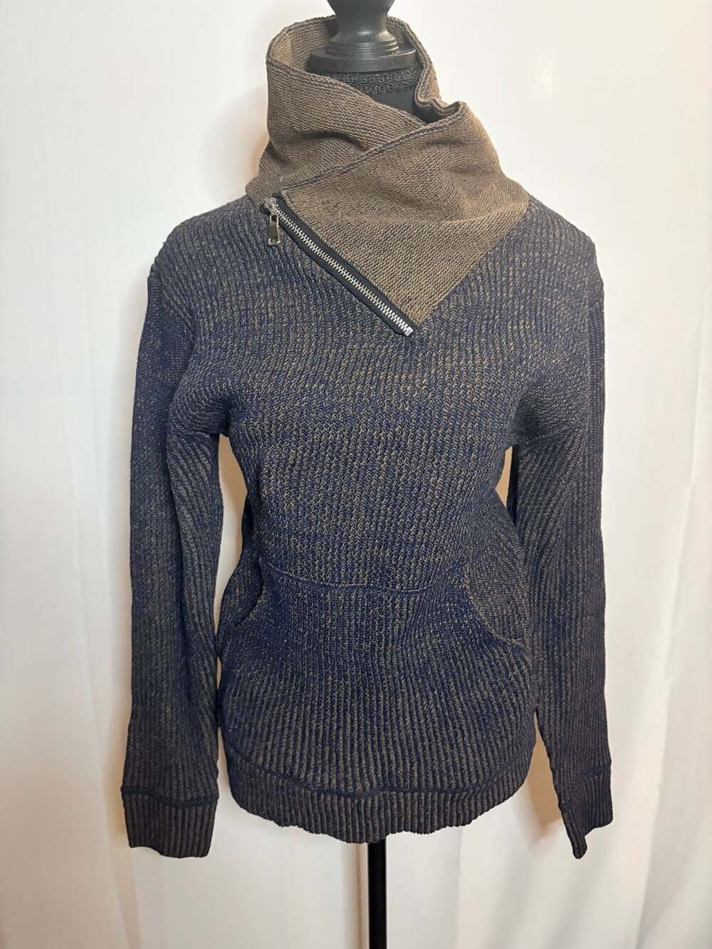 COOFANDY Men Shawl Collar Pullover Warm Knitwear Sweater with Zipper Grey (94)